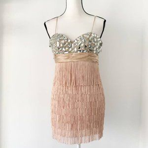 Sherri Hill Blush Pink Tassel Flapper Rhinestone Cocktail Pageant Holiday Dress